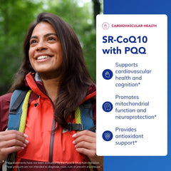 Pure Encapsulations SR-CoQ10 with PQQ capsules emphasize gluten-free, vegetarian options.