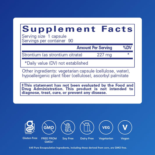 Pure Encapsulations Strontium Citrate capsules ready for daily bone maintenance.