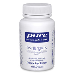 Pure Encapsulations Synergy K bottle front view showing K1, K2 and D3 blend for bone support