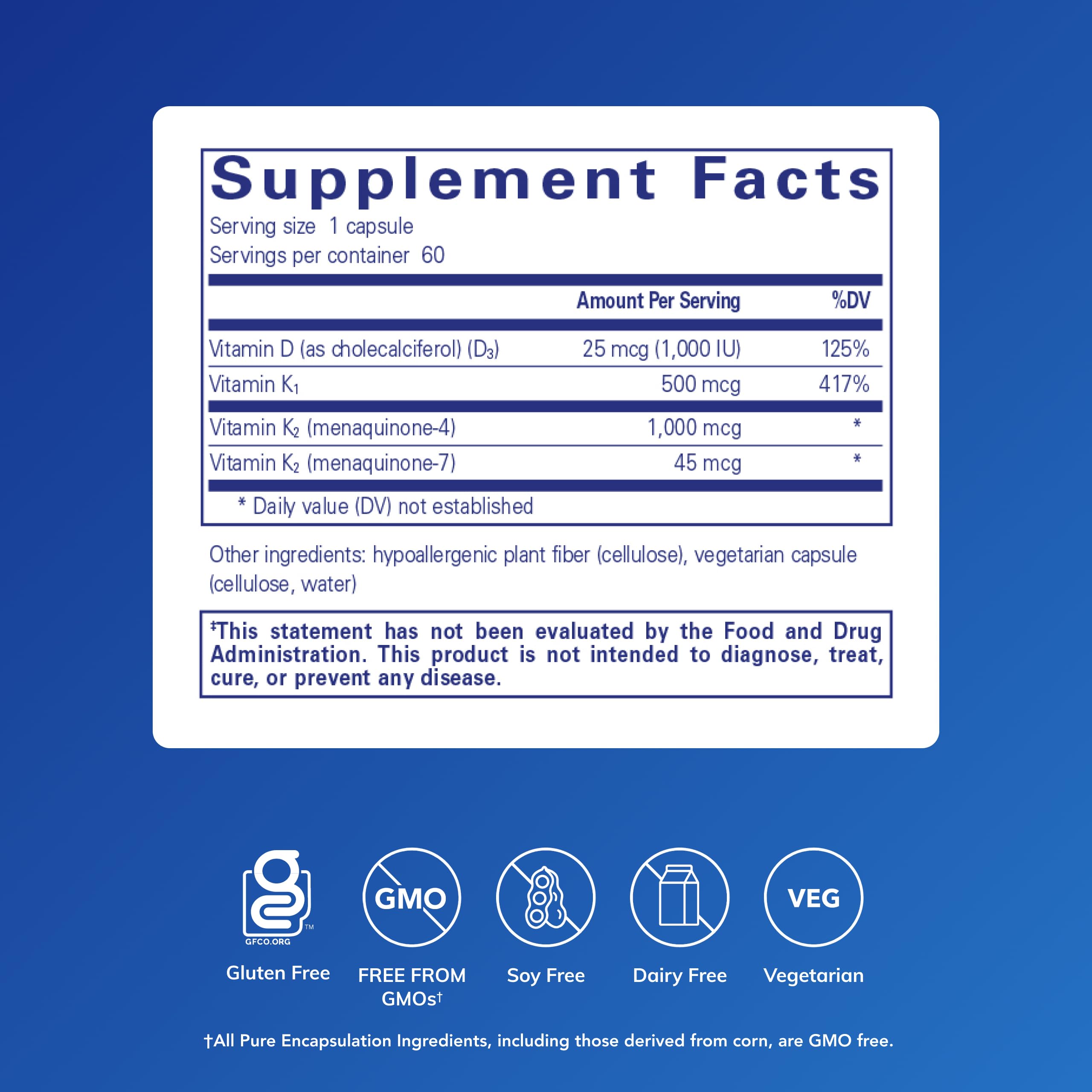Synergy K capsules closeup indicating vitamin D3 content for bone support