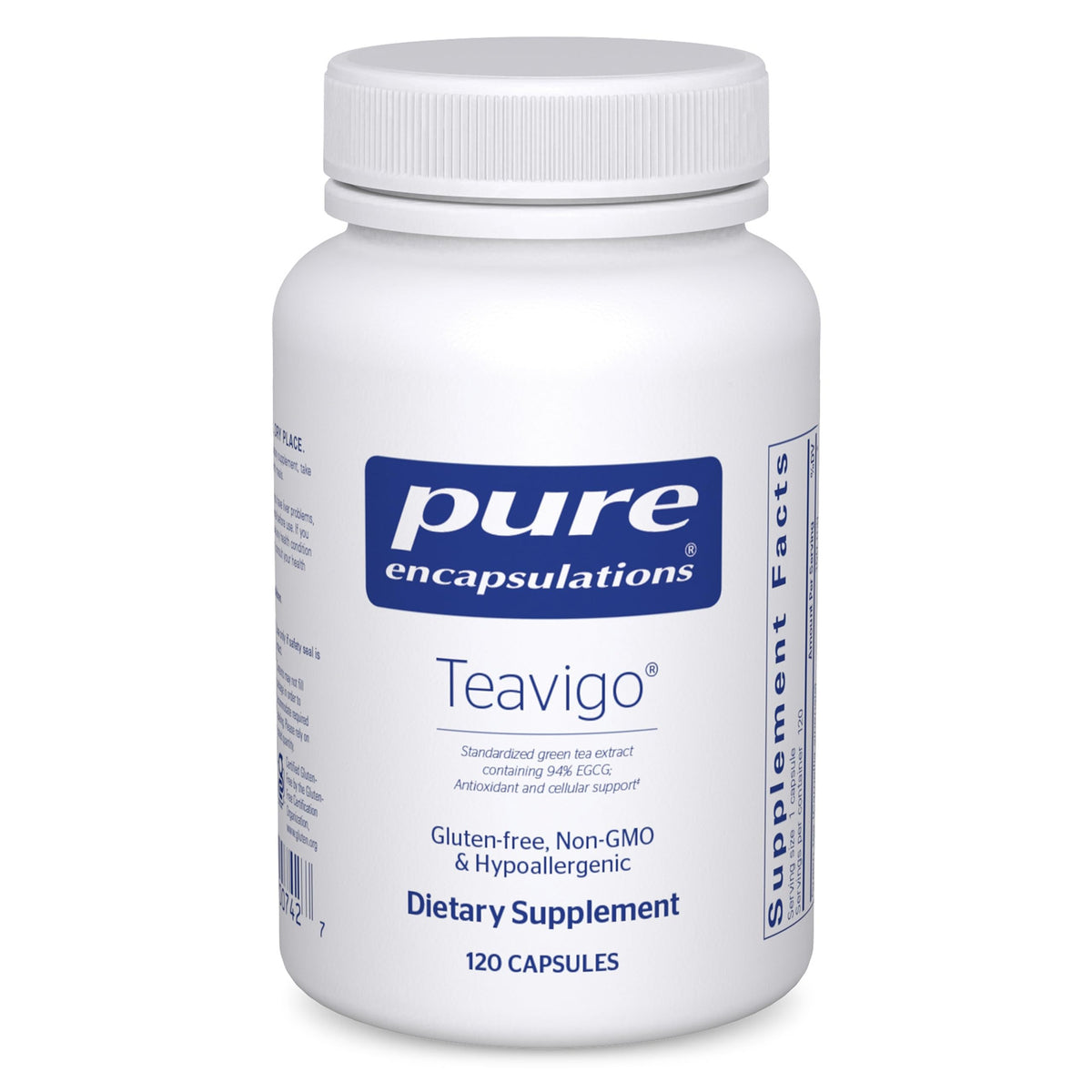 Pure Encapsulations Teavigo bottle showing 120 capsules for antioxidant support
