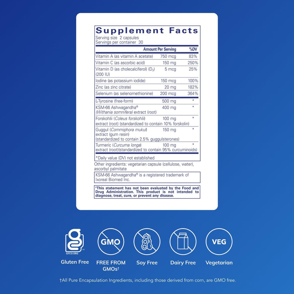 Pure Encapsulations Thyroid Support Complex bottle side view for daily thyroid wellness