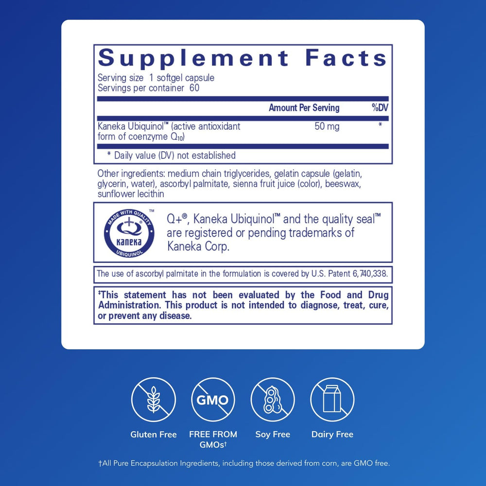 Pure Encapsulations Ubiquinol-QH 50 mg softgel capsules close-up