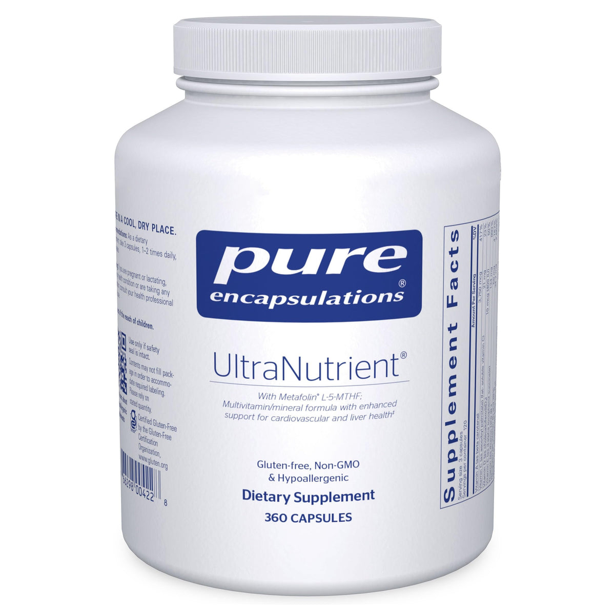 Pure Encapsulations UltraNutrient bottle with capsules for daily nutrient support.