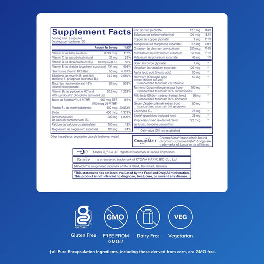 Pure Encapsulations UltraNutrient bottle highlights CoQ10 and vitamins for heart support