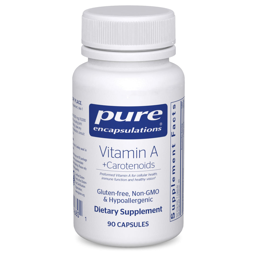 Pure Encapsulations Vitamin A + Carotenoids bottle front for eye health support.
