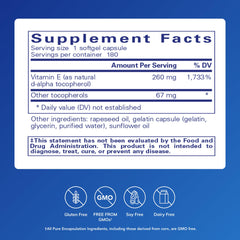 Close-up of Pure Encapsulations Vitamin E softgel pills for daily use.