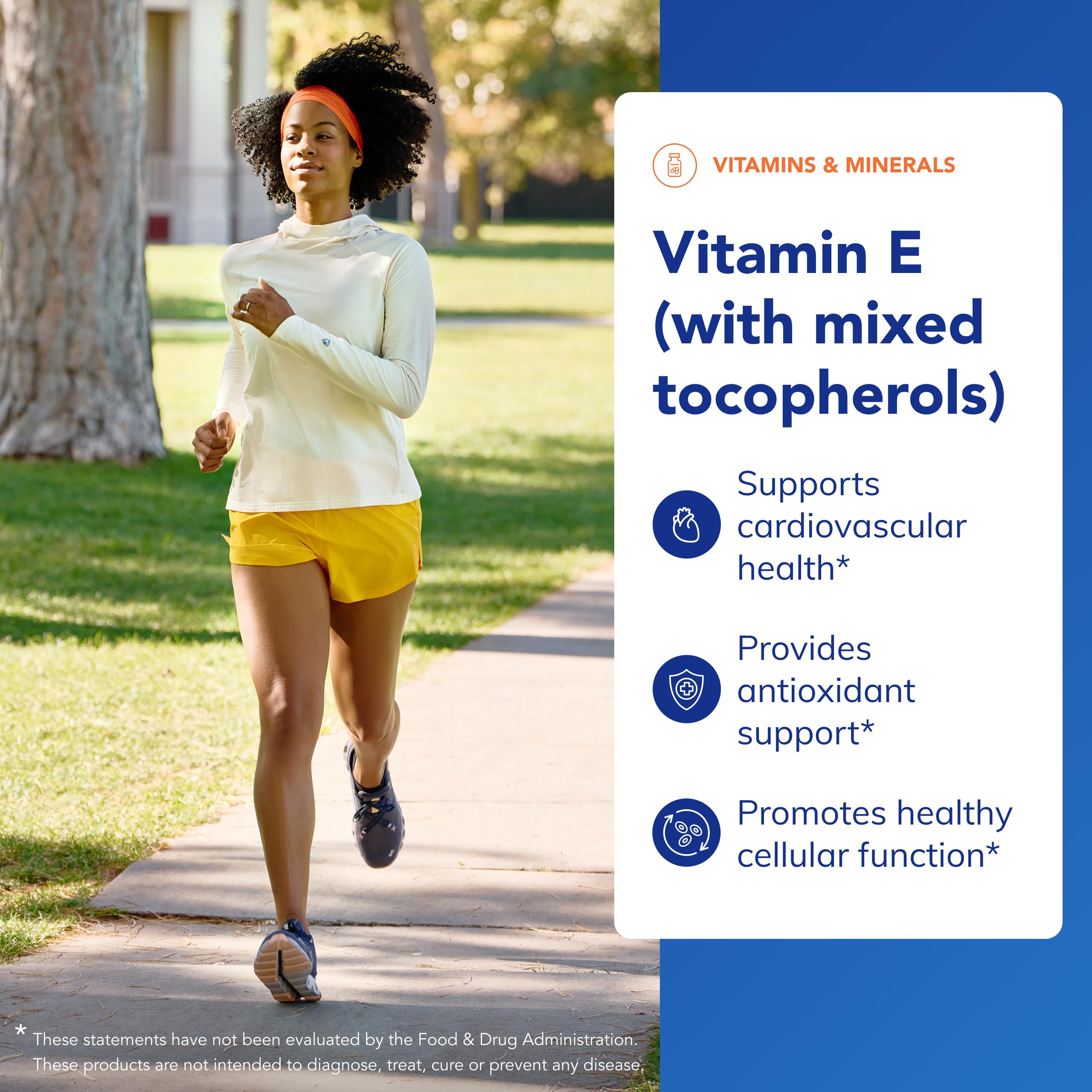 Softgel capsules show d-alpha, beta, delta, gamma tocopherols for broad protection.
