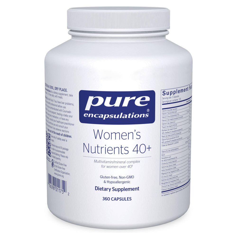 Pure Encapsulations Women's Nutrients 40+ bottle front for daily wellness.