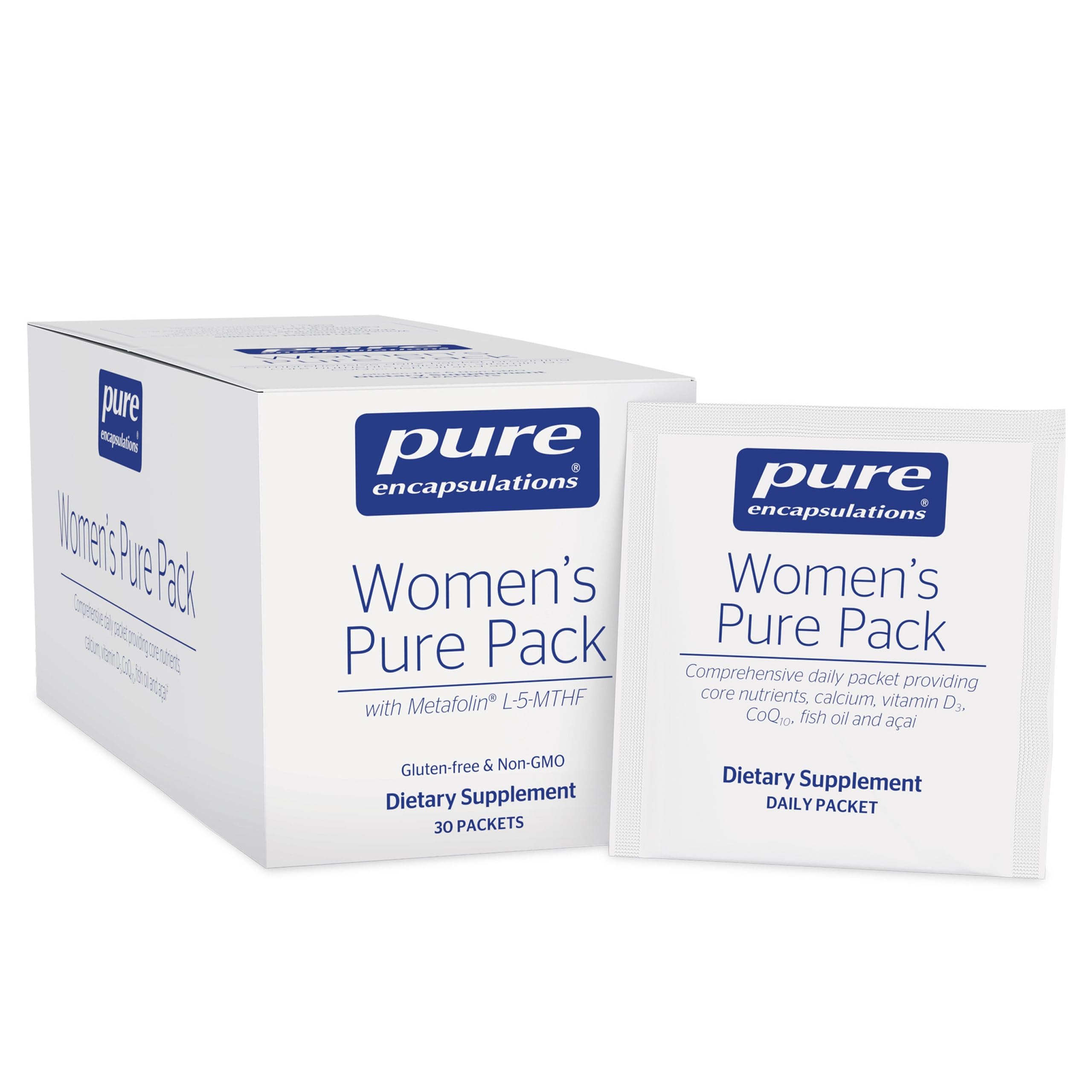 Pure Encapsulations Women's Pure Pack bottle front showing the daily supplement solution for bone and heart health.