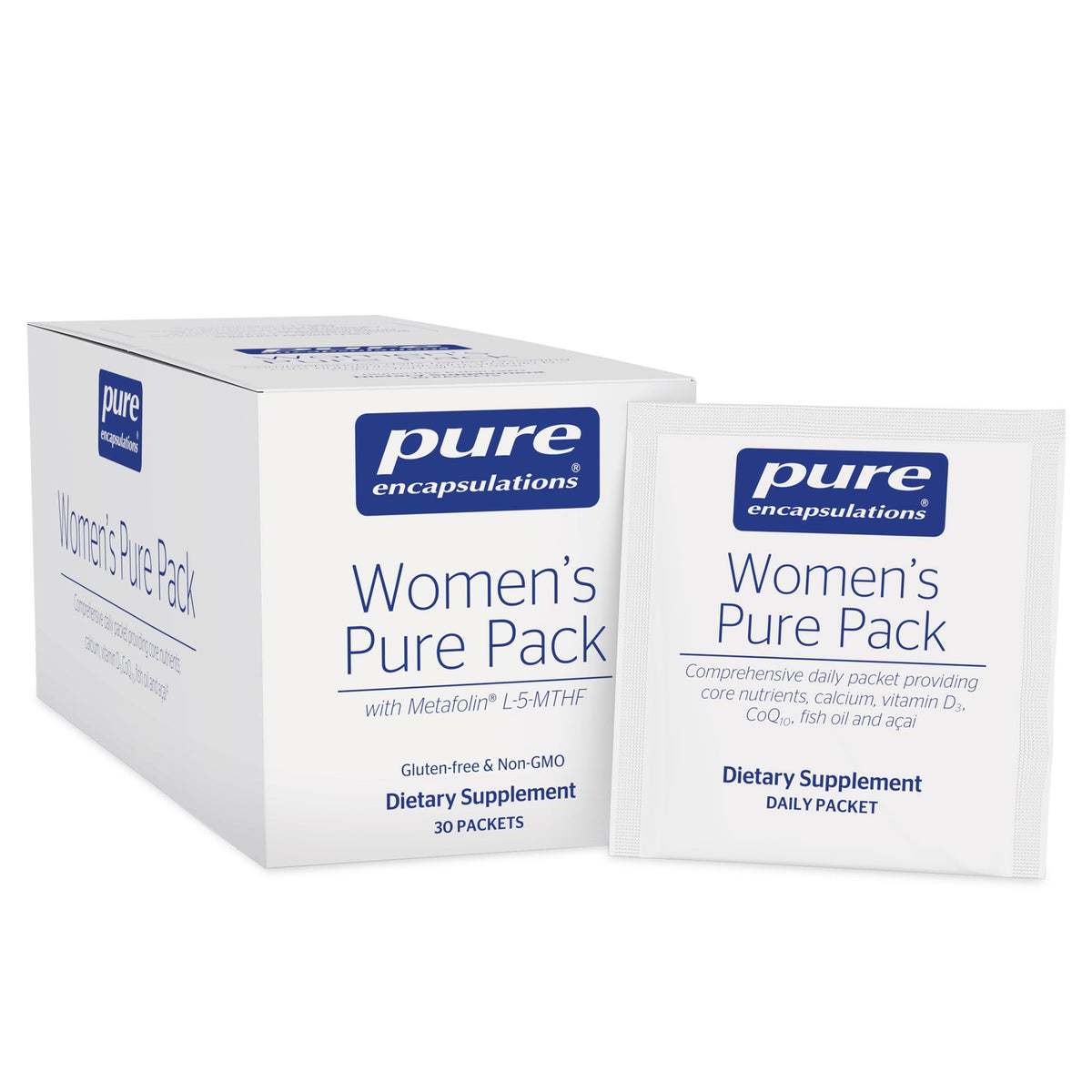 Pure Encapsulations Women's Pure Pack bottle front showing the daily supplement solution for bone and heart health.