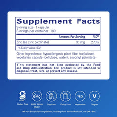Pure Encapsulations Zinc 30 mg capsules close-up, highly absorbable for daily wellness.