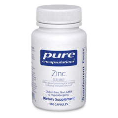 Pure Encapsulations Zinc Citrate bottle for immune support and tissue development.