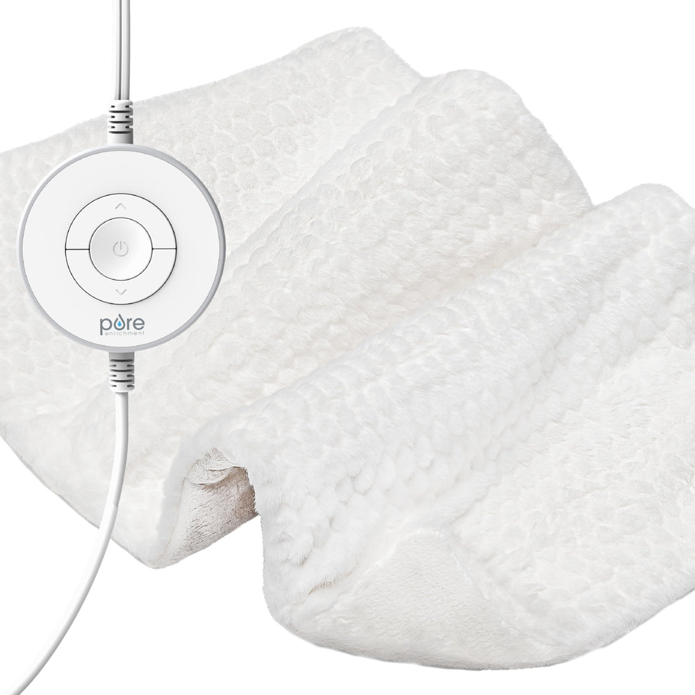 Pure Enrichment PureRadiance heating pad front view, plush faux fur finish for luxurious warmth.