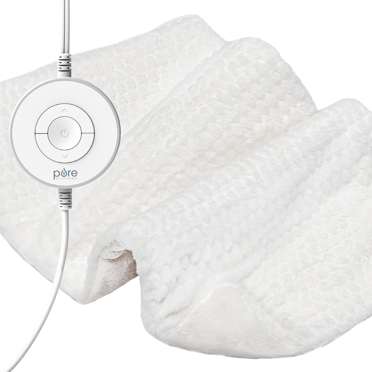 Pure Enrichment PureRadiance heating pad front view, plush faux fur finish for luxurious warmth.
