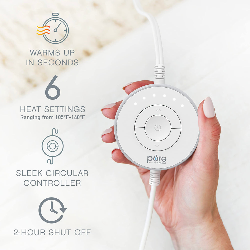 Circular LED controller on the PureRadiance pad enables quick, precise warmth adjustments.