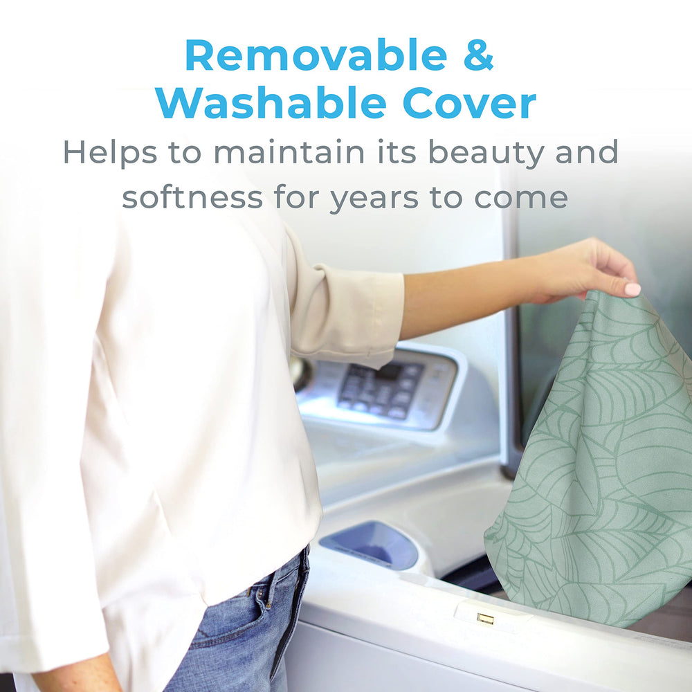Laurel Leaves design on Pure Enrichment heating pad adds soothing aesthetic to room.
