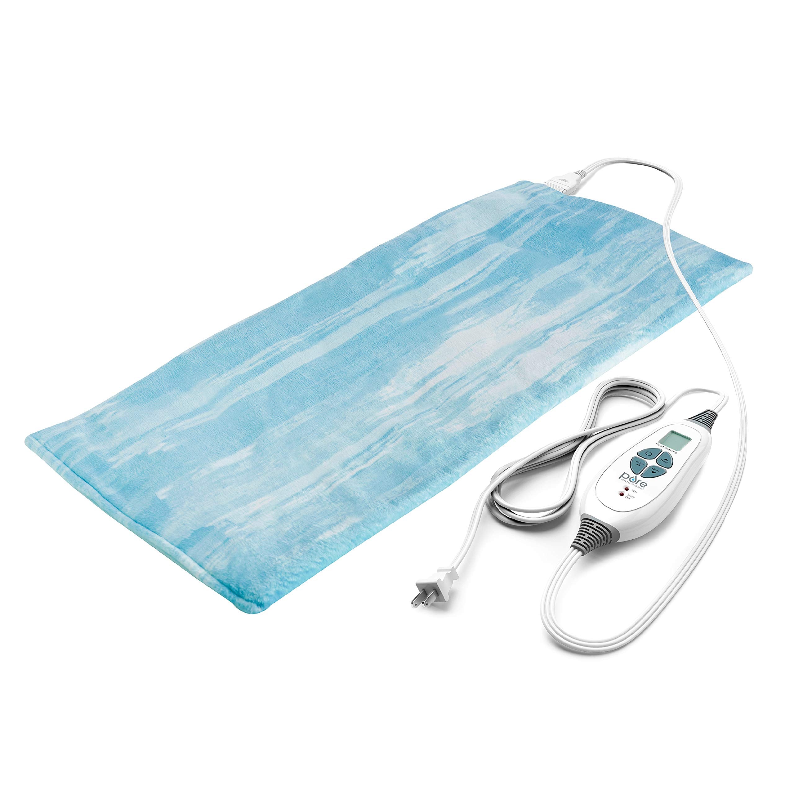 Pure Enrichment PureRelief Luxe Micromink Heating Pad (12”x24”) – 6 InstaHeat Settings, Ultra-Soft, Machine-Washable, Auto Shut-Off – Aqua Paint Designer Print