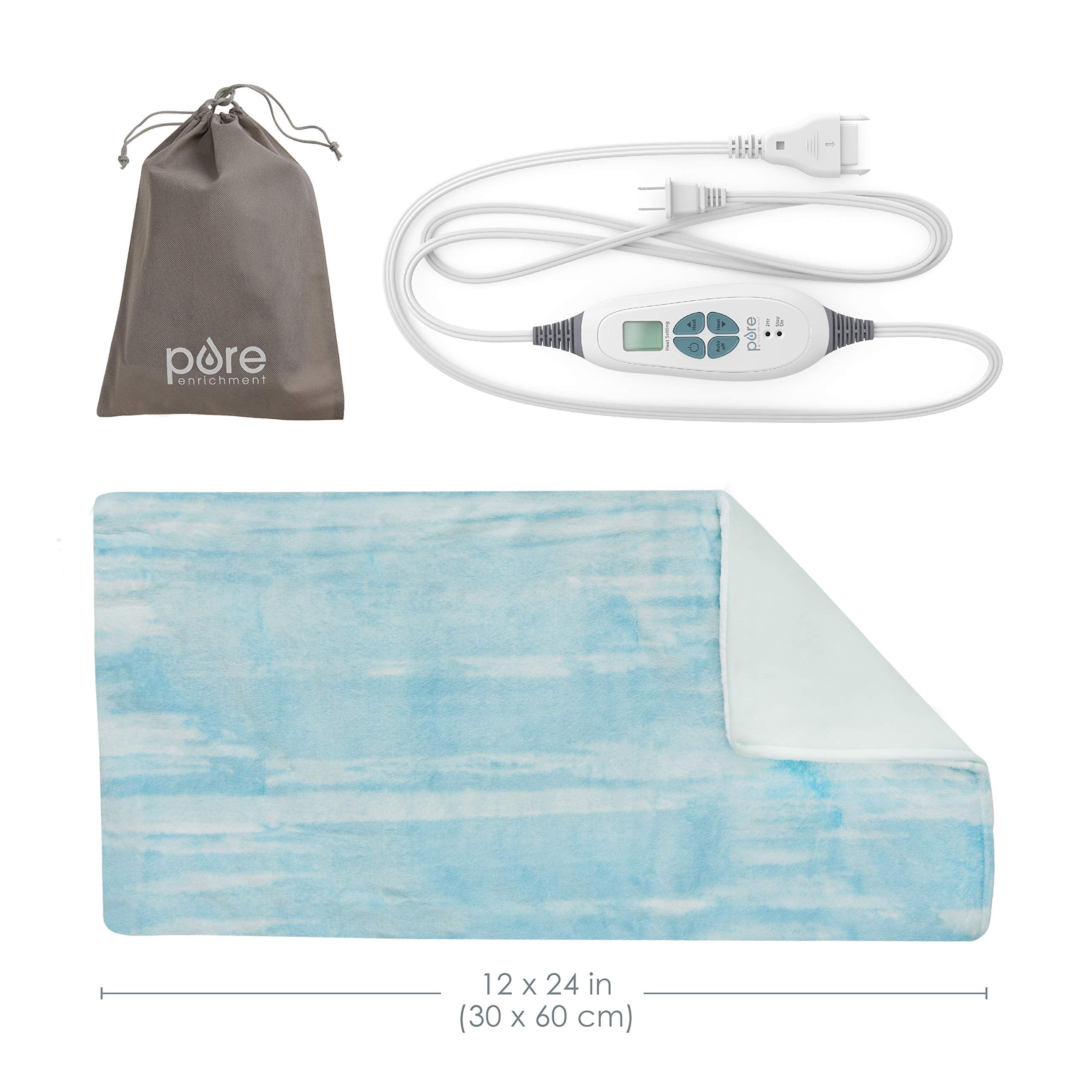Pure Enrichment PureRelief Luxe Micromink Heating Pad (12”x24”) – 6 InstaHeat Settings, Ultra-Soft, Machine-Washable, Auto Shut-Off – Aqua Paint Designer Print