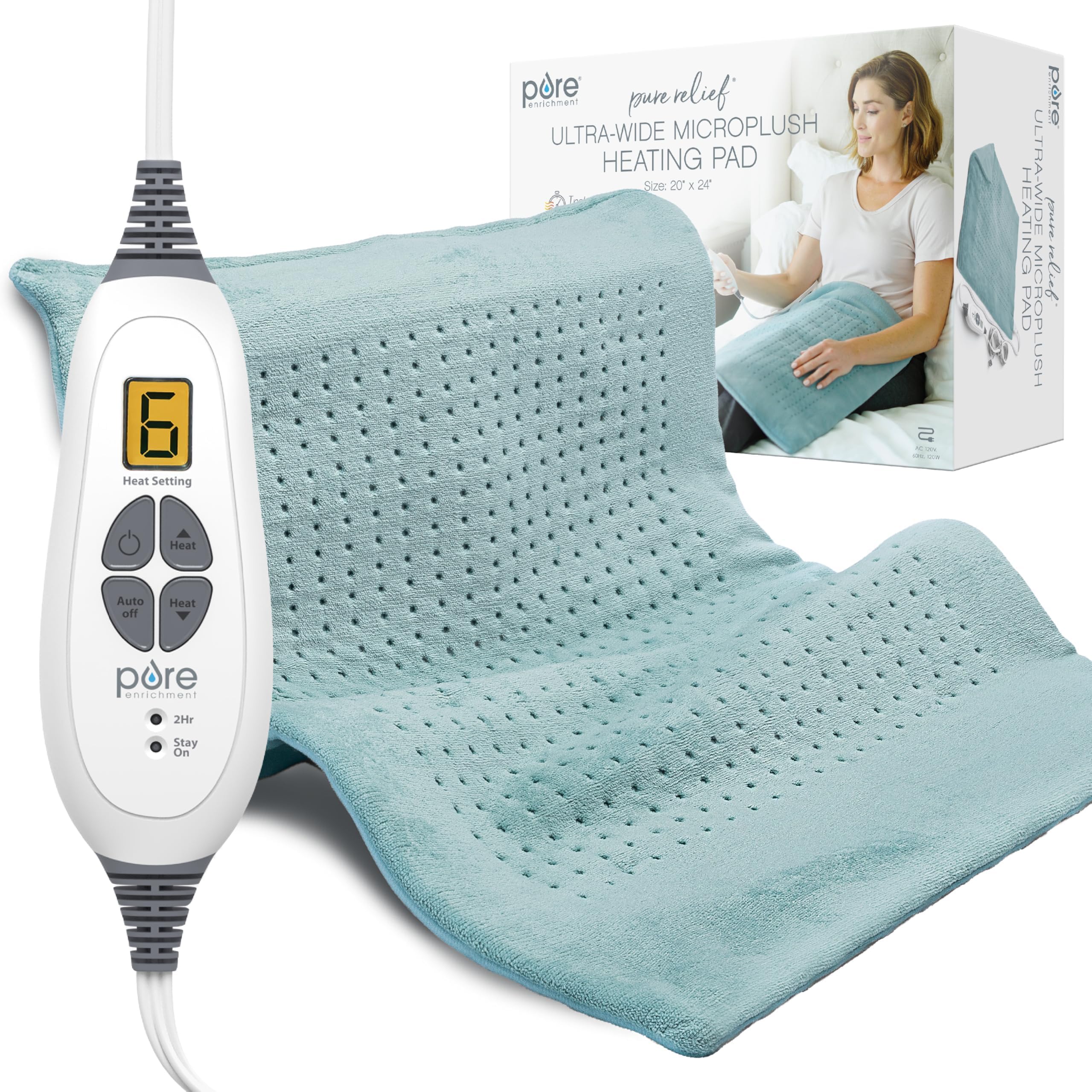 Pure Enrichment PureRelief ultra-wide heating pad offers full back coverage for targeted warmth.