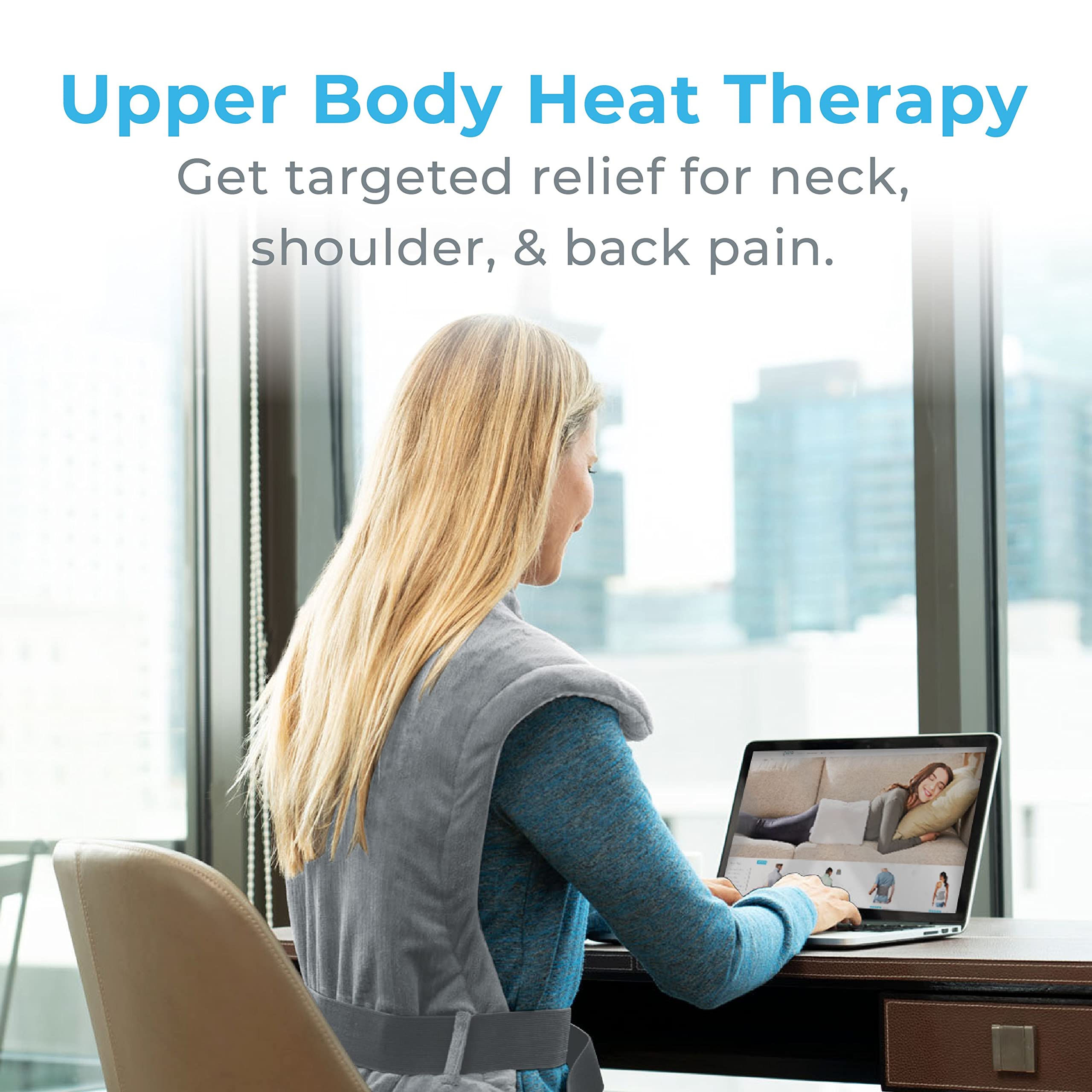 Pure Enrichment PureRelief XL full-length coverage heats the back and sides for steady warmth.
