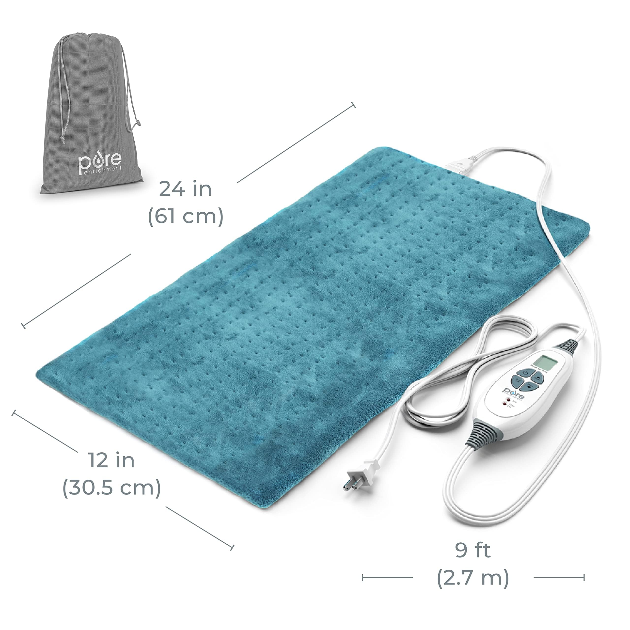 Pure Enrichment PureRelief XL heating pad with detachable controller for easy cleaning.