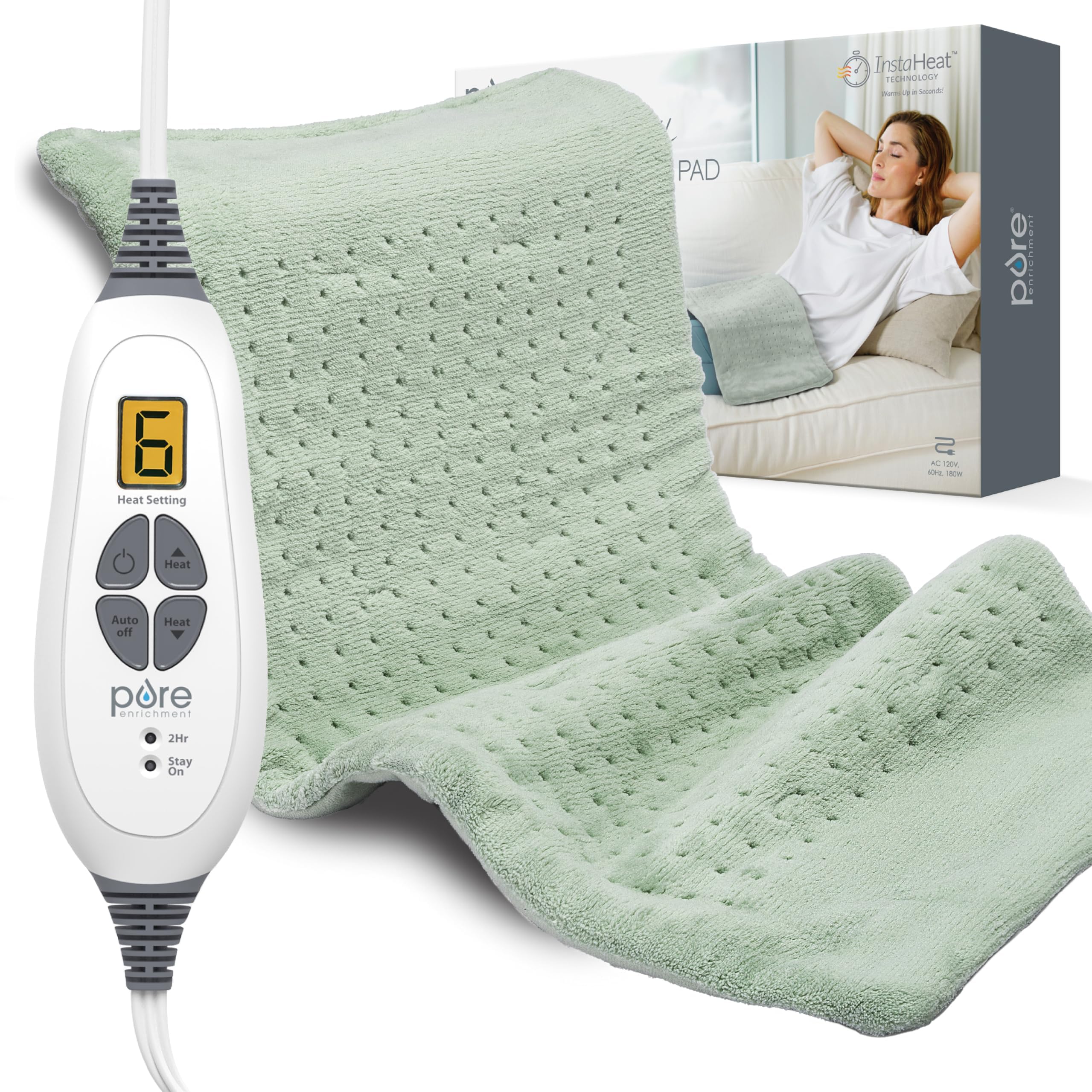 Pure Enrichment PureRelief XL heating pad with full-coverage warmth for back and legs.