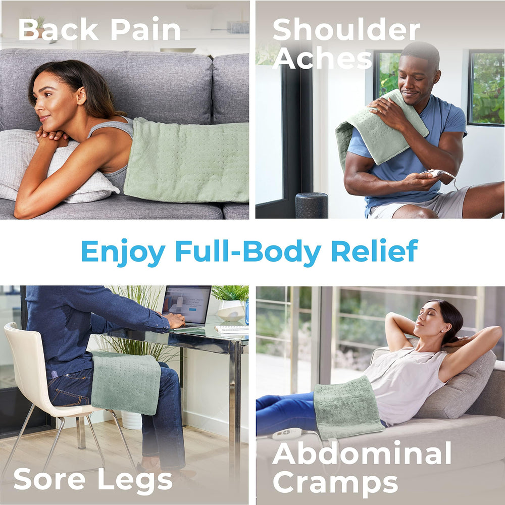 PureRelief XL heating pad in soft microplush fabric for gentle daily use.