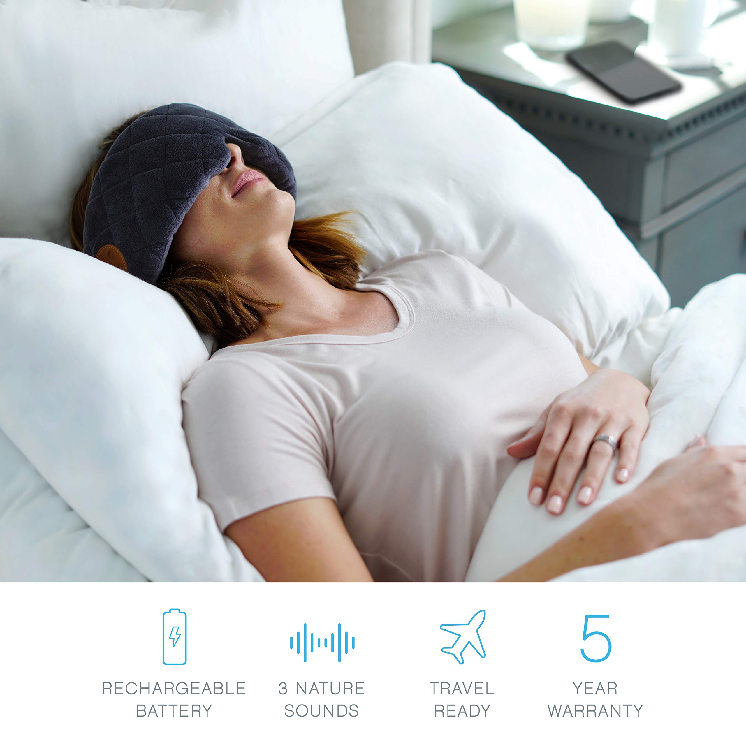 Pure Enrichment Wave Eye Mask highlights rechargeable battery for cordless use