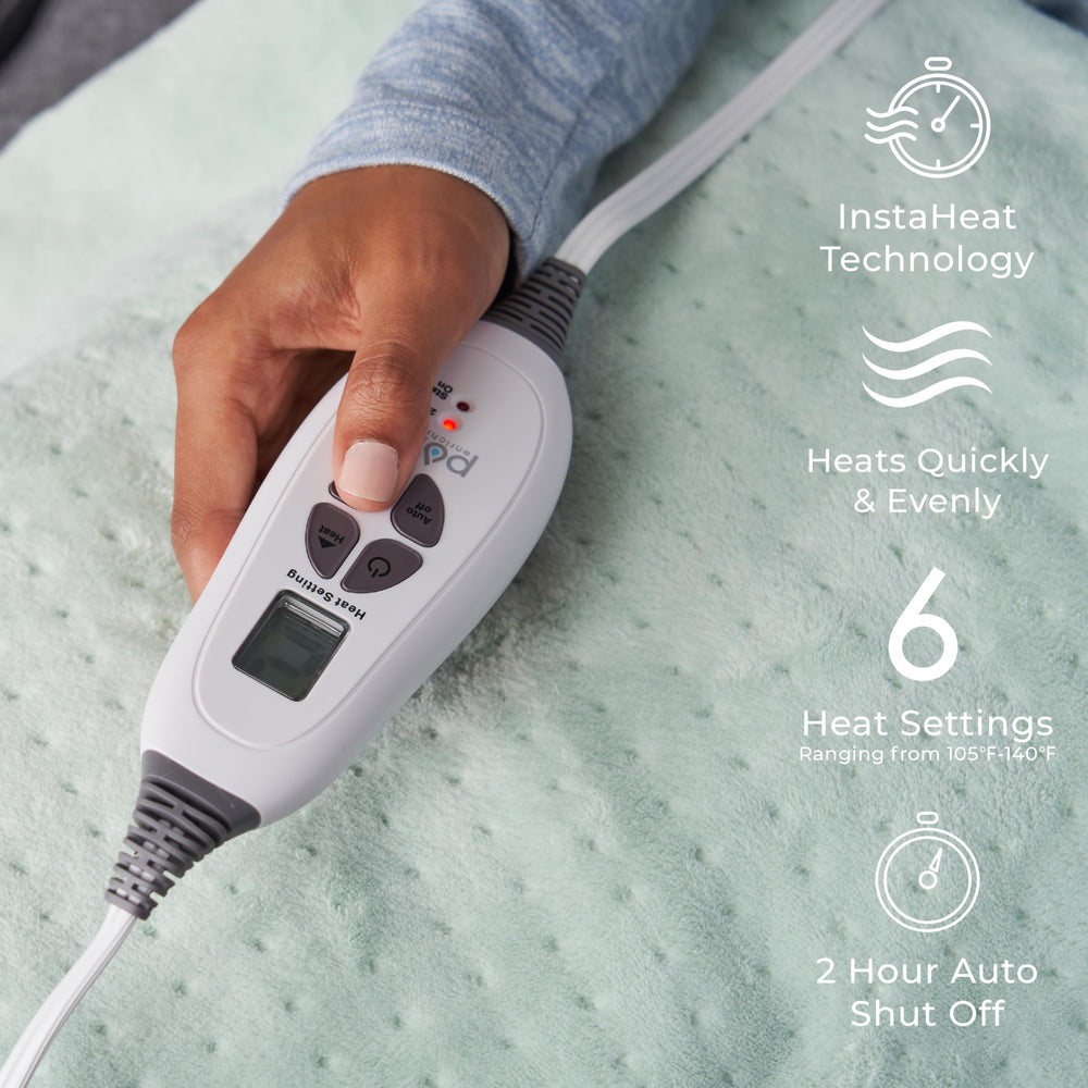 Six heat levels on Pure Enrichment WeightedWarmth pad provide customizable warmth.