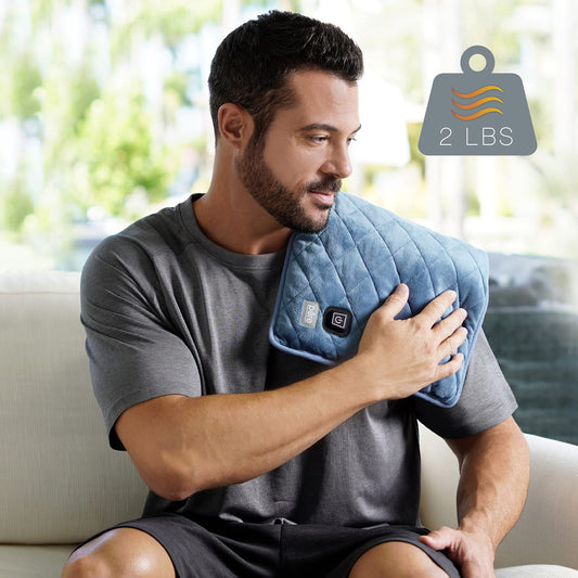 Pure Enrichment WeightedWarmth warmth settings enable customizable comfort for rest or travel.
