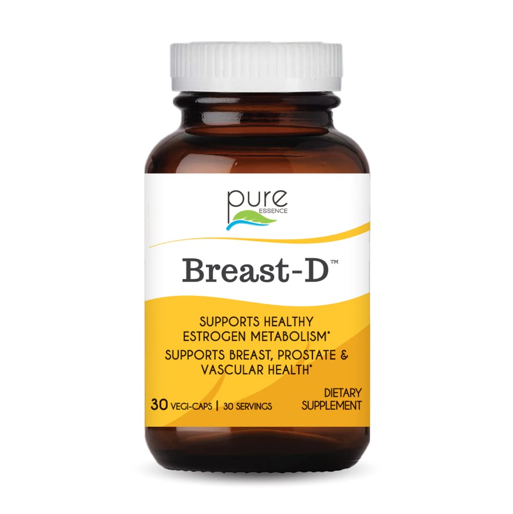 Pure Essence Labs Breast D bottle front view showing capsules for estrogen balance support.