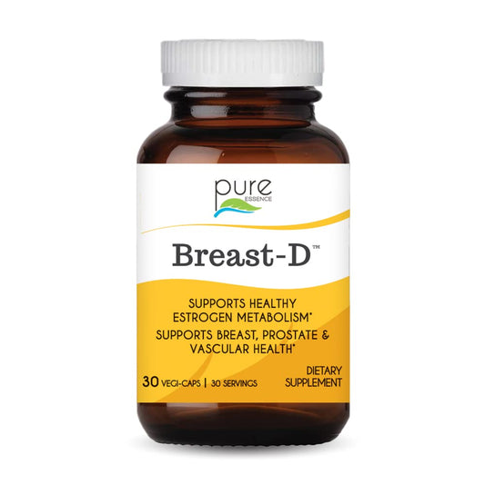 Pure Essence Labs Breast D bottle front view showing capsules for estrogen balance support.