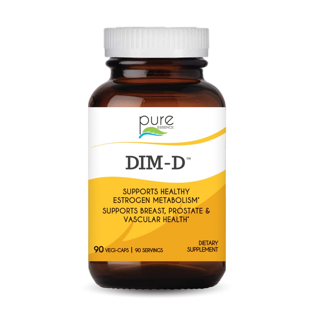 Pure Essence Dim D bottle showcasing DIM capsules for hormone balance support.