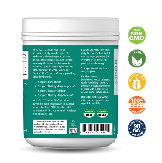 Pure Essence Ionic Fizz Calcium Plus being poured into glass for effortless daily intake.