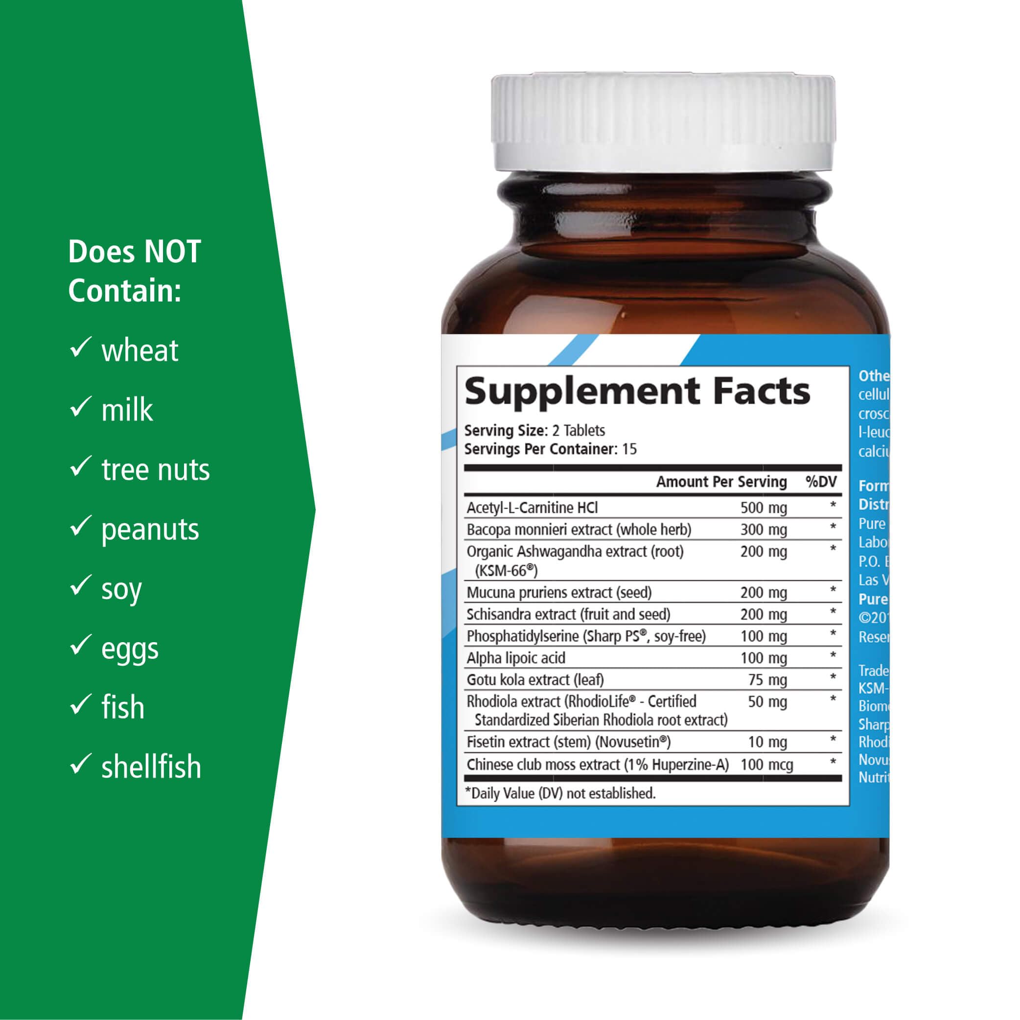 Tablets beside a glass of water imply an easy daily routine with Brain Essence.