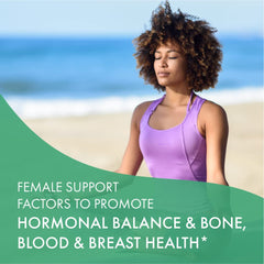Longevity bottle highlighting bone health factors for mature women