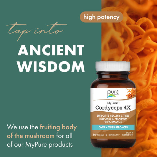 MyPure Cordyceps capsules close-up highlighting convenient daily dosage