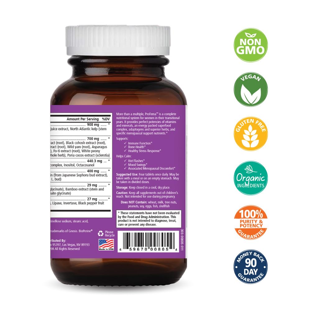 Pure Essence Labs ProFema bottle back label with ingredients for daily balance