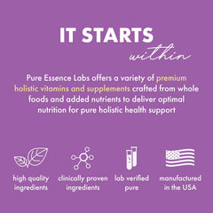 Pure Essence Labs Transitions night-use setup suggests taking before bed for comfort