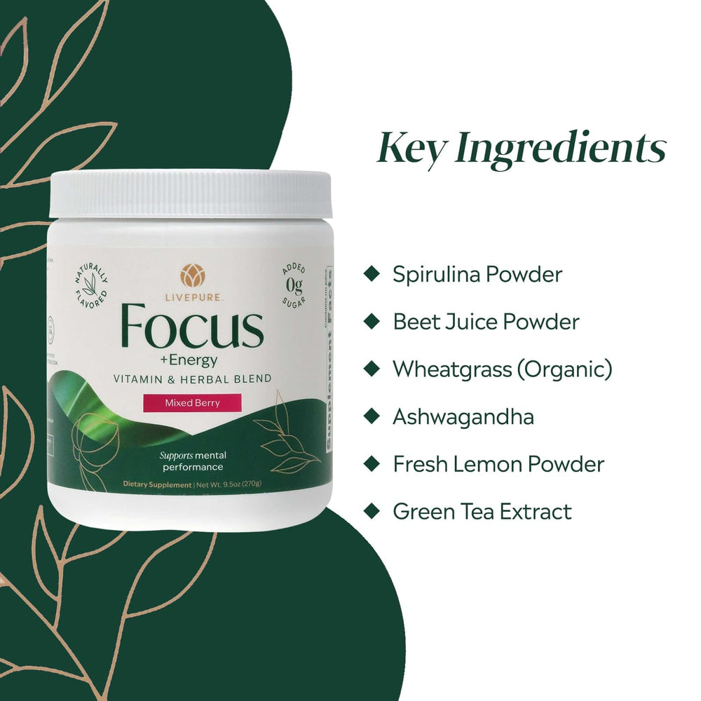 PURE Focus Energy berry flavor in glass, perfect for active days