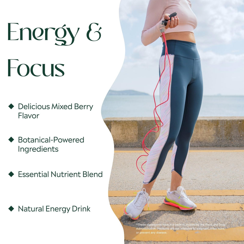 PURE Focus Energy tub drink mix pouring into glass for refreshing hydration