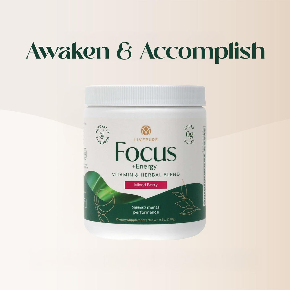 PURE Focus Energy tub drink mix scoop included for quick servings