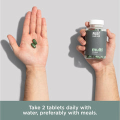 Pure for Men bottle on calendar illustrating daily routine and 60 servings.