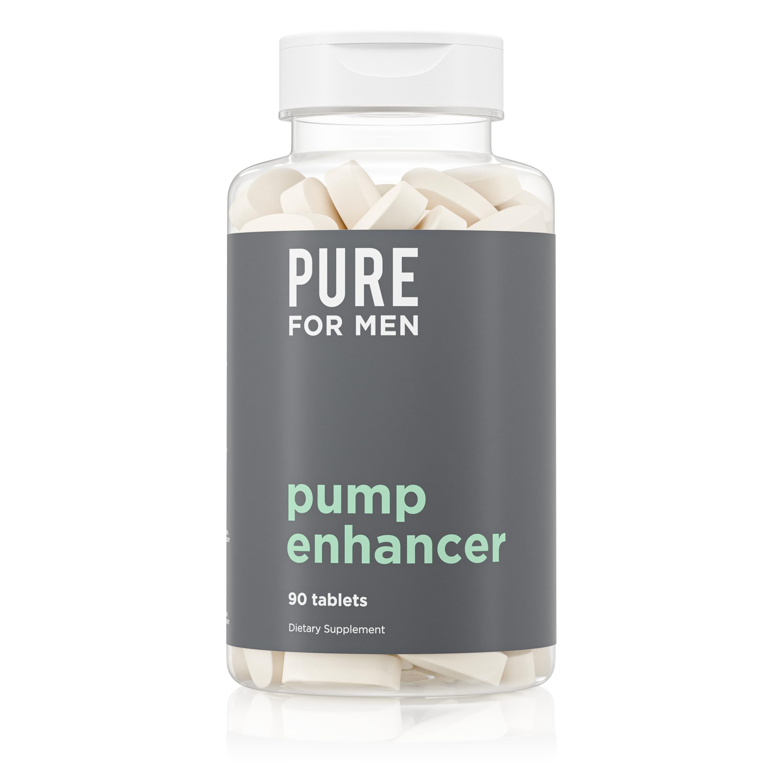 Pure for Men Pump Enhancer bottle front displaying capsules for nitric oxide support