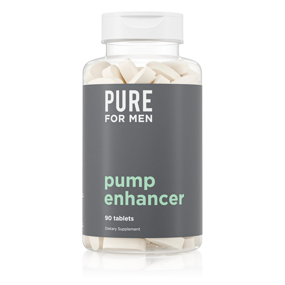 Pure for Men Pump Enhancer bottle front displaying capsules for nitric oxide support