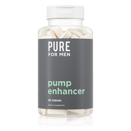 Pure for Men Pump Enhancer bottle front displaying capsules for nitric oxide support