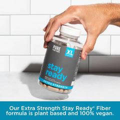 Pure for Men Stay Ready Fiber packaging closeup shows vegan formula