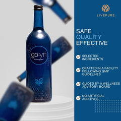 PURE GoYin fruit-vegetable-ensemble highlighting plant-powered, vitamin-rich beverage option.
