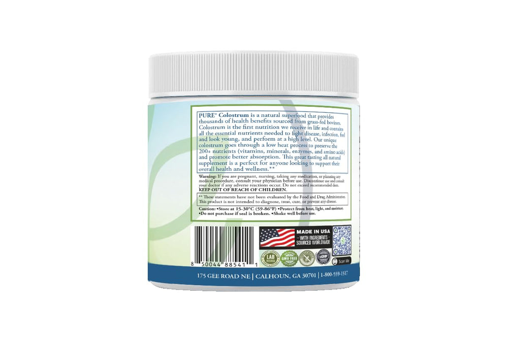PURE Grass-Fed Colostrum Powder dissolving in water to show easy mixability and usage.